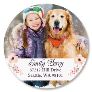 Personalized Floral Round Photo Address Label