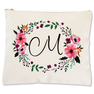 Personalized Initial in Wreath Zippered Canvas Pouch 