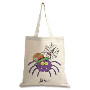 Personalized Natural Canvas Spider Halloween Tote