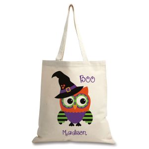 Personalized Natural Canvas Owl Halloween Tote