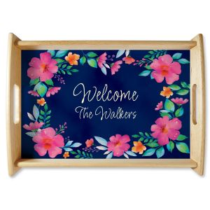 Floral Family Name Natural Wood Serving Tray