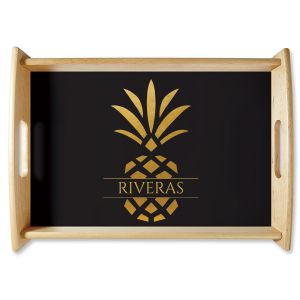 Pineapple Family Name Natural Wood Serving Tray
