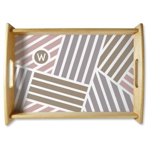 Initialed Stripe Natural Wood Serving Tray