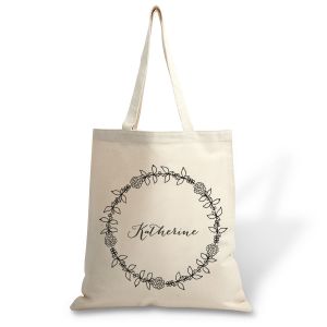 Personalized Wreath Name Canvas Tote