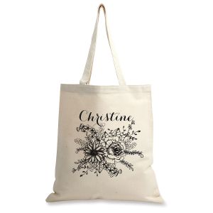 Floral with Name Personalized Canvas Tote