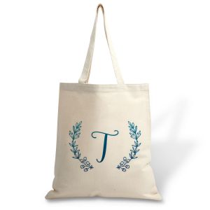 Initial Wreath Personalized Canvas Tote