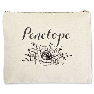 Floral Name Zippered Pouch - Large