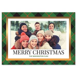 Green Buffalo Check Personalized Photo Christmas Cards