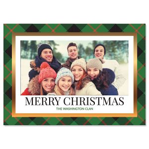 Green Buffalo Check Horizontal Photo Christmas Cards - 20 Count