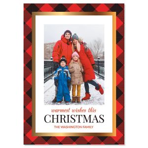 Red Buffalo Check Vertical Photo Christmas Cards - 10 Count