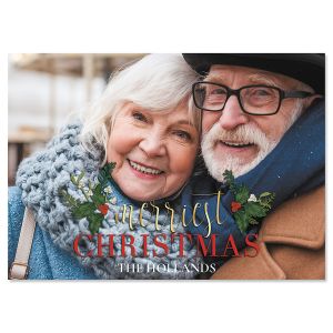 Merriest Holly Horizontal Photo Christmas Cards - 10 Count