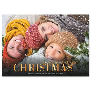 Merry Gold Horizontal Photo Christmas Cards - 10 Count