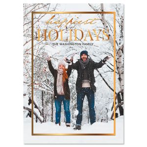 Gold Frame Vertical Photo Christmas Cards - 20 Count