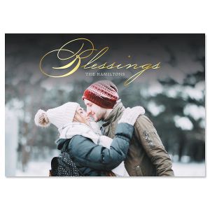 Blessings Horizontal Personalized Photo Christmas Cards
