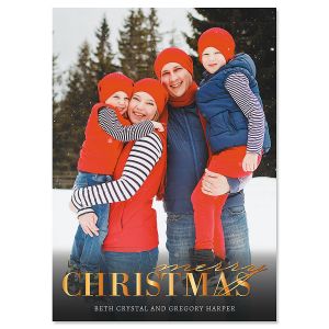 Gold Merry Personalized Photo Christmas Cards