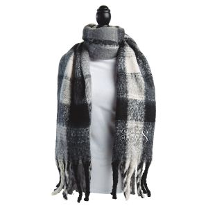 Oversized Black Plaid Scarf