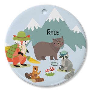 Round Personalized Woodland Animals Ceramic Ornament  