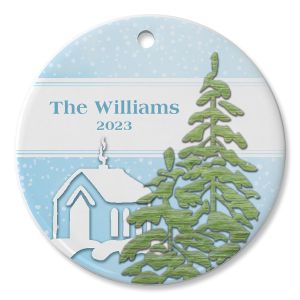 Round Personalized Christmas Forest Ceramic Ornament  