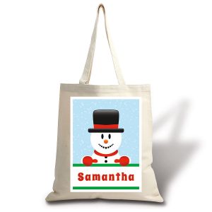 Personalized Snowman Holiday Canvas Tote