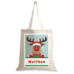 Reindeer Holiday Personalized Canvas Tote