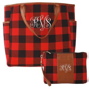 Personalized Buffalo Plaid Tote & Wristlet