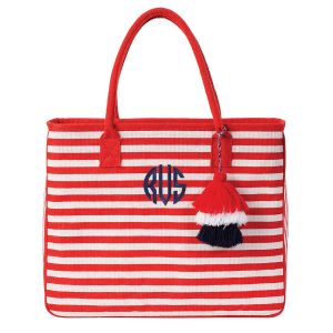 Red/White Let Your Stripes Shine Personalized  Jute Tote 