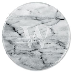 White Marble Initial Last Name Lazy Susan