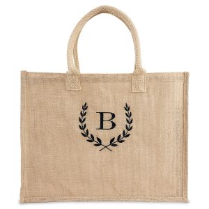 Personalized Large Jute Tote - Black Thread