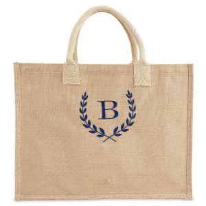 Personalized Large Jute Tote - Blue Thread