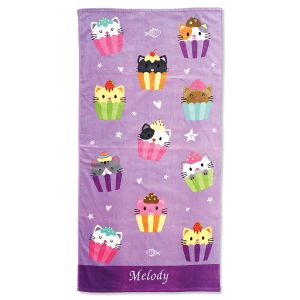 Personalized Kitten Cupcake Beach Towel