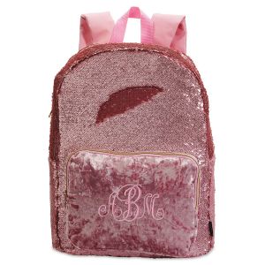 Personalized Pink Crushed Velvet & Sequin Backpack