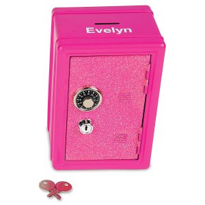 Personalized Pink Glitter Locker Safe Bank