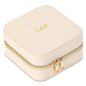 Personalized Cream Travel Jewelry Case