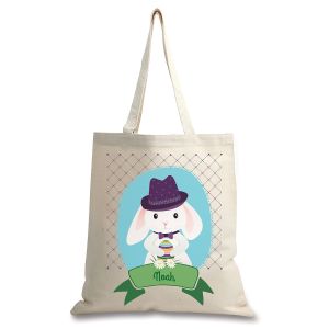 Personalized Bunny Boy Natural Canvas Tote