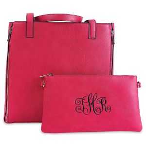 Personalized Fuchsia Carry-All Nora Tote Bag with Matching Crossbody Purse
