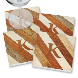 Wood Striped Monogrammed Coasters
