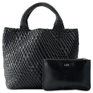Blythe Woven Black Tote with Matching Personalized Zip Pouch