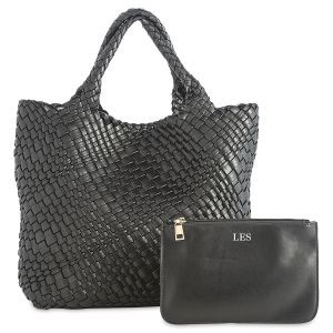 Blythe Woven Black Tote with Matching Personalized Zip Pouch