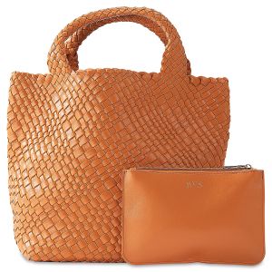 Blythe Woven Tan Tote with Matching Personalized Zip Pouch