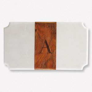 White Marble & Wood Serving Board with Initial