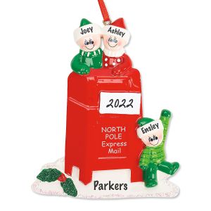 Santa Letter Mailbox Faces Christmas Ornament - 3 Names