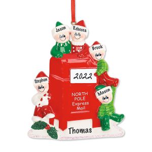 Santa Letter Mailbox Faces Christmas Ornament - 5 Names