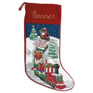 Train Heirloom Needlepoint Personalized Christmas Stocking