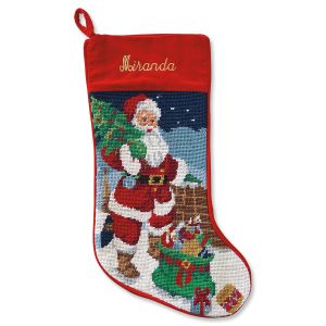 Santa Heirloom Needlepoint Personalized Christmas Stocking