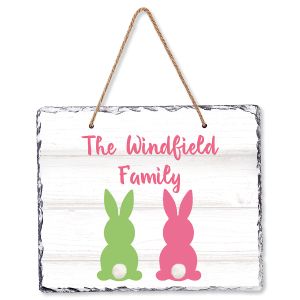 2 Bunnies Easter Family Hanging Stone