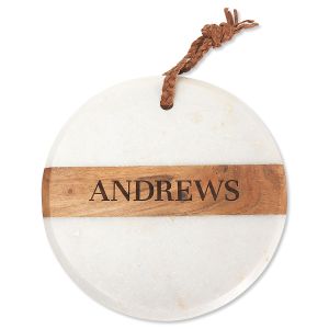Round White Marble & Wood Personalized Board