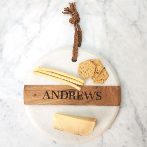 Round White Marble & Wood Personalized Board