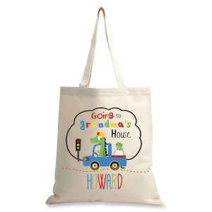Boy Travel To Grandma's Personalized Natural Canvas Tote