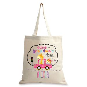 Girl Travel To Grandma's Personalized Natural Canvas Tote