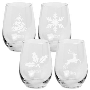 Stemless Holiday Personalized Wine Glasses